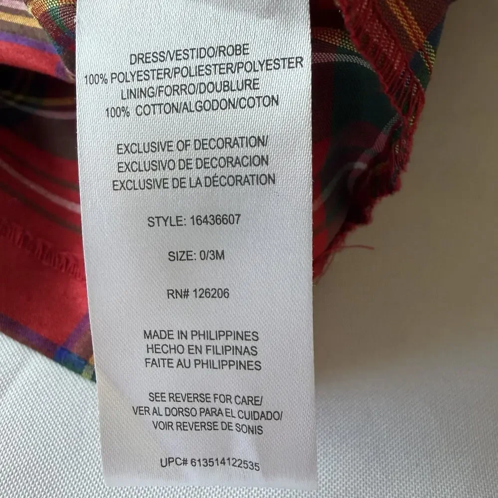 Laura Ashley Infant Holiday Dress 0-3 Months Red & Green Plaid Front Smocking